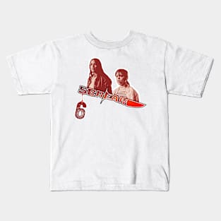 scream VI  (Scream 6) Melissa Barrera (Sam Carpenter) - Jenna Ortega (Tara Carpenter) scary horror movie graphic design by ironpalette Kids T-Shirt